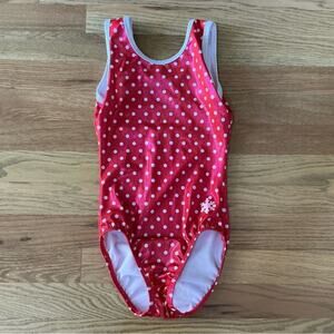 Snowflake pink and white polka dot gymnastics leotard size child large